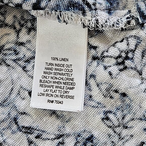 Artisan NY Top L Womens White Navy Floral SS Round Neck Office Casual Linen Boho - Picture 9 of 12